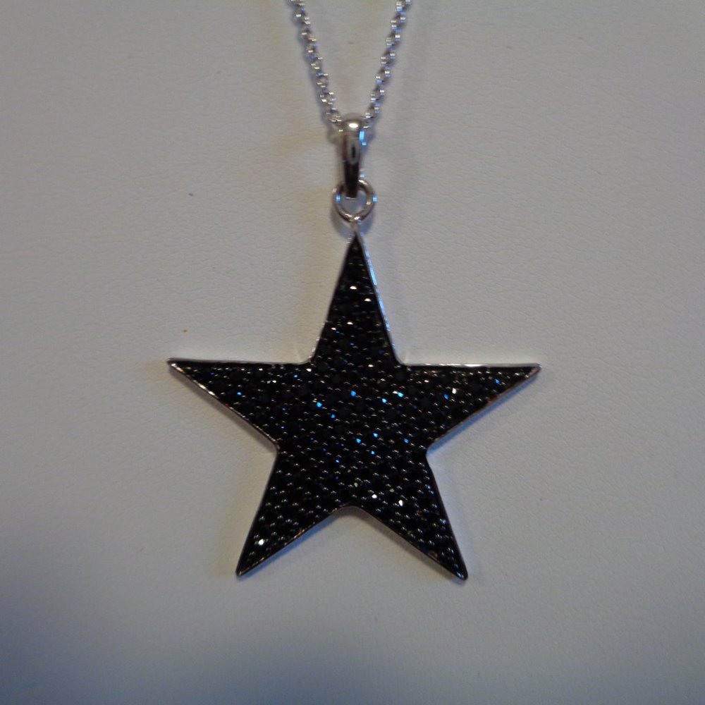 Black Spinel Sterling Silver Star Pendant w/Chain NIB - Picture 4 of 12